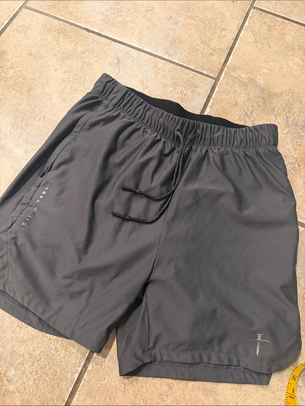 Three Nails Men's Athletic Shorts  - Charcoal Gray Performance with liner